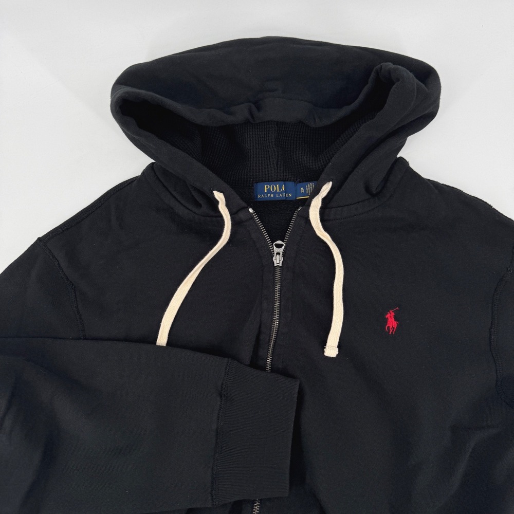 Polo Ralph Lauren Mens XL Black Full Zip Hoodie Red Pony Logo Fleece Sweatshirt